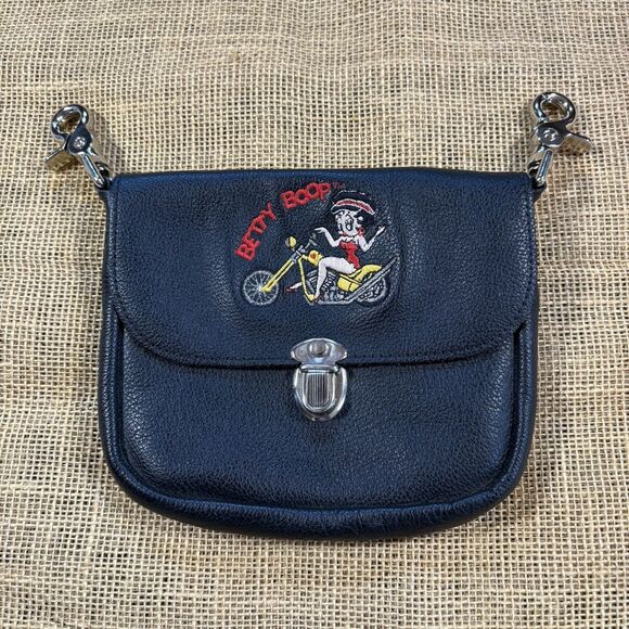 Vintage 1995 Betty Boop Motorcycle Embroidered Leather Purse Made in USA - Picture 1 of 4